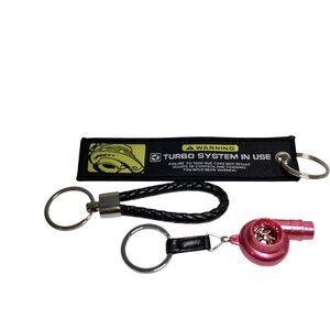 3 Pcs Key Rings Warning Turbo System In Use With Hot Pink Turbo New Sealed